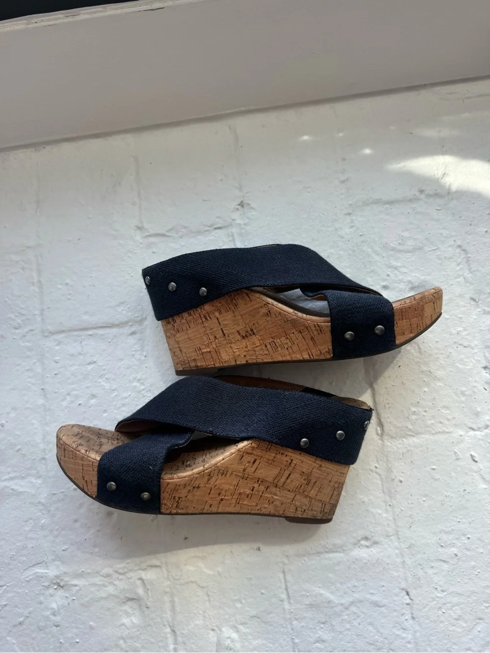 Women’s Navy Cork Wedge Slide Sandals